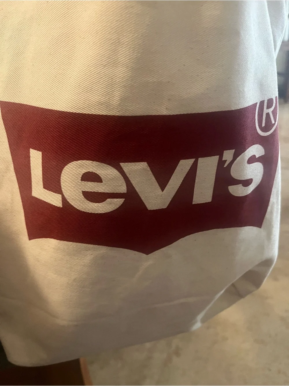 Levi's White Canvas Tote with Red Logo Panel